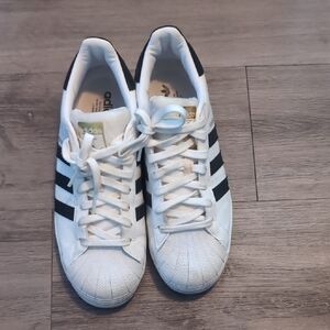 Adidas Classic White Superstar Sneakers with Black Stripes